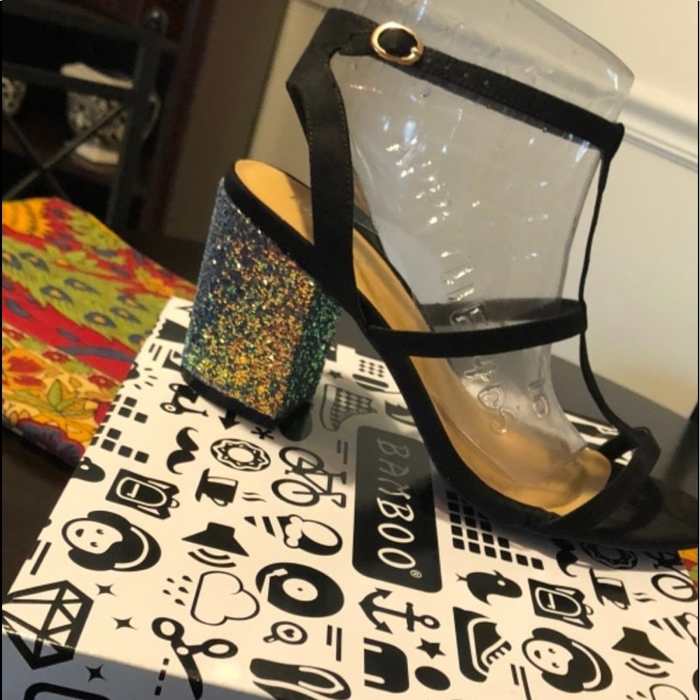 Black and iridescent silver heels